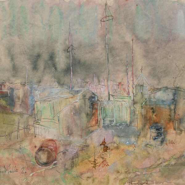 Alfred Mahlau - Richtfest in der Stadt - 1920 - Aquarell und Feder