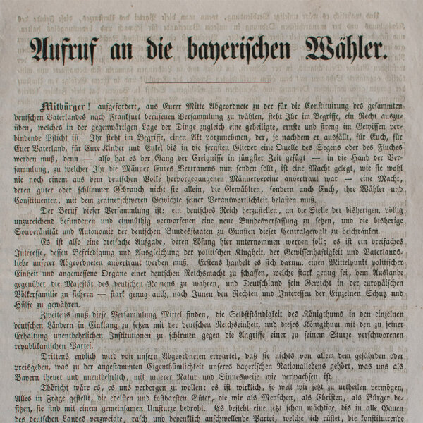 Königreich Bayern - Aufruf zur Wahl der Volksvertretung im deutschen Bund - vor Mai 1848