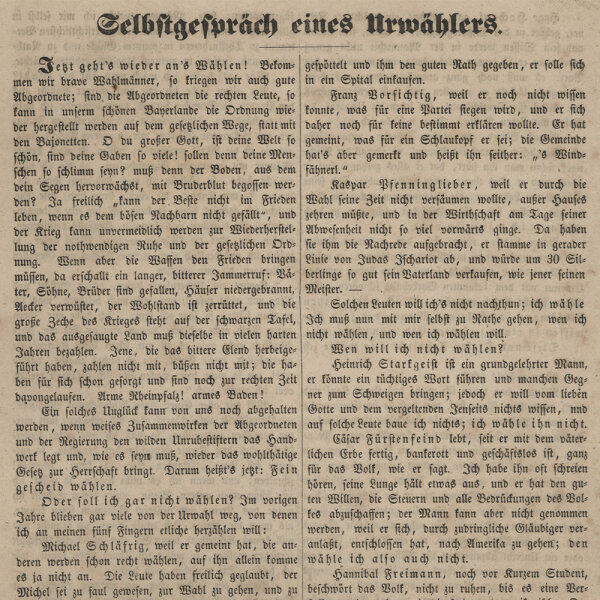 Unbekannt - Flugblatt zur Wahl der Volksvertretung im deutschen Bund - vor Mai 1848