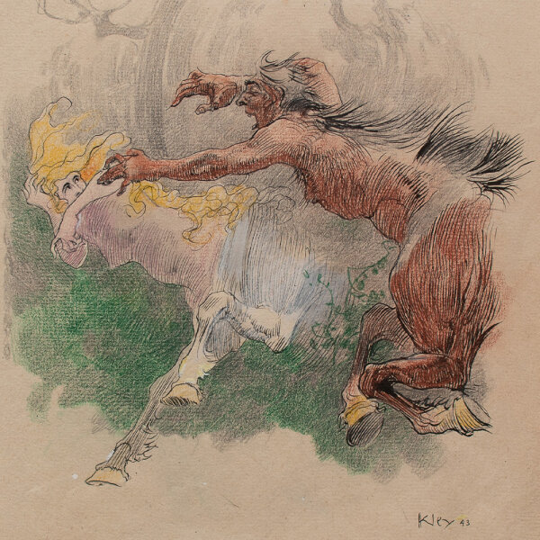 Heinrich Kley - Kentaurenjagd - 1943 - Bleistift, Farbstift, Feder und Deckweiß