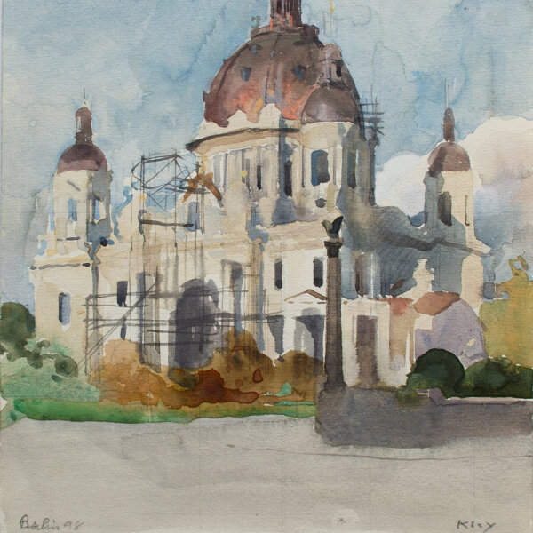 Heinrich Kley - Berliner Dom mit Baugerüst - 1898 - Aquarell über Bleistift